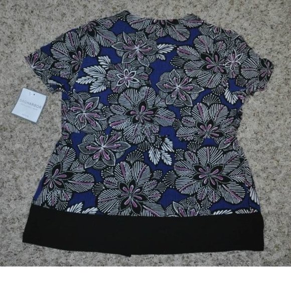 Womens Blouse Tank Top Set Black Blue Floral Small Petite Scoop Neck Sag Harbor - Picture 6 of 9